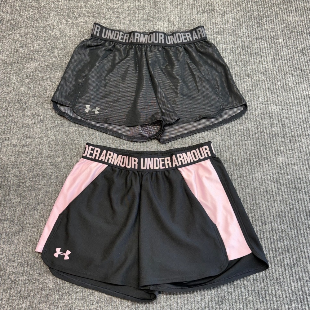 Under Armour Women XS Lot 2 Play Up Shorts Mesh Black Pink Athletic Active